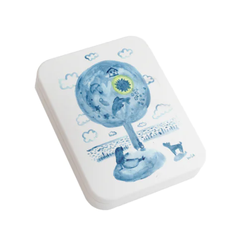 青い世界・マヤイラスト「太陽の宝箱」HISA Flat Tin Case