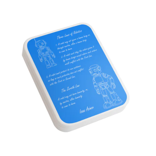 アシモフのロボット3原則とロボットの落書き  セルリアンブルー Flat Tin Case