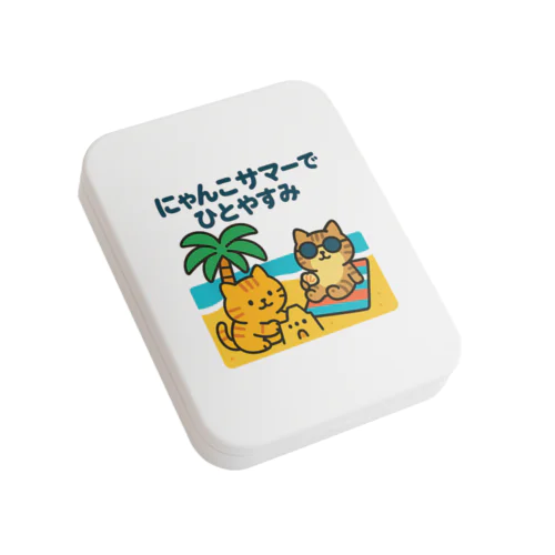 ゴロニャン夏休み！ヤシの木ビーチにゃんこ🌴 Flat Tin Case