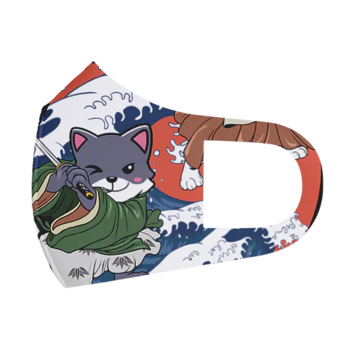 Cute Cat Ninja Shinobi Samurai with Swords フルグラフィックマスク