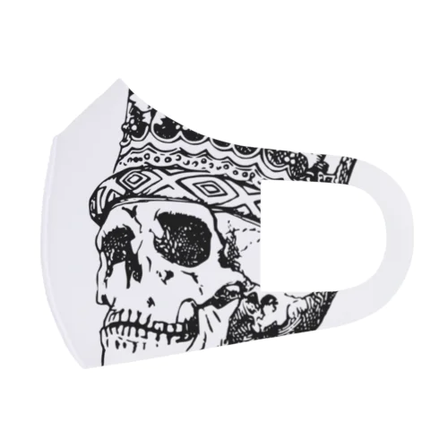 Black White Illustrated Skull King  Face Mask