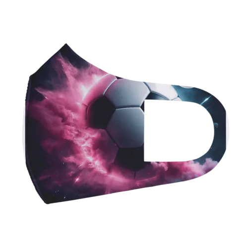 宇宙の中でピンク色の煙を放ち爆発するサッカーボール② フルグラフィックマスク