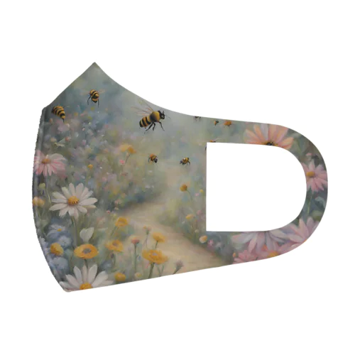 蜂と花のイラストグッズ フルグラフィックマスク