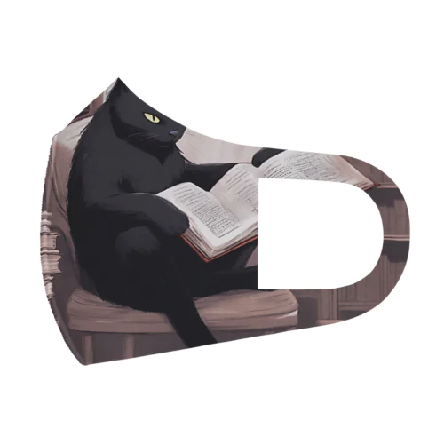 本を読む黒猫 フルグラフィックマスク