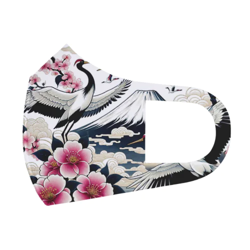 清楚な和の美 - 桜と鶴2 フルグラフィックマスク