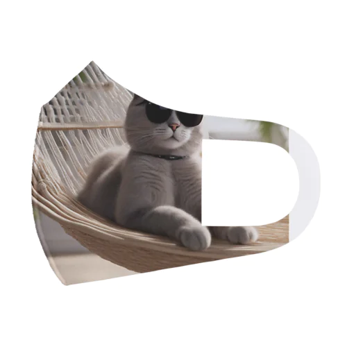 サングラスをかけている猫がハンモックでくつろいでいる。 フルグラフィックマスク