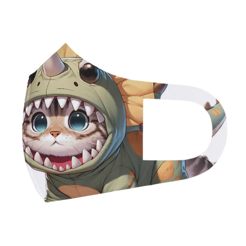トリケラトプスのフードを被ったかわいらしい子猫 フルグラフィックマスク
