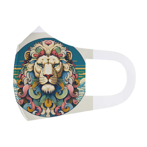 浮世絵風　ライオン（顔）"Ukiyo-e style lion (face)."  "浮世繪風格的獅子（臉）。" Face Mask