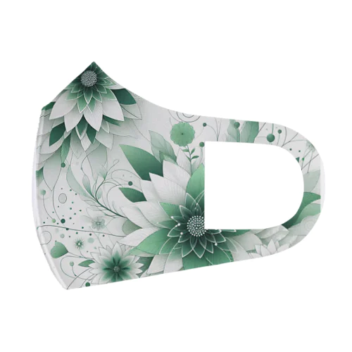 数学的なデザインを持つ緑と白の花 Face Mask