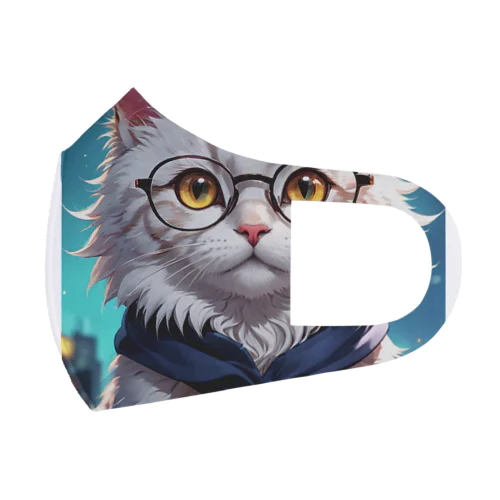 メガネをかけたおしゃれな猫 Face Mask
