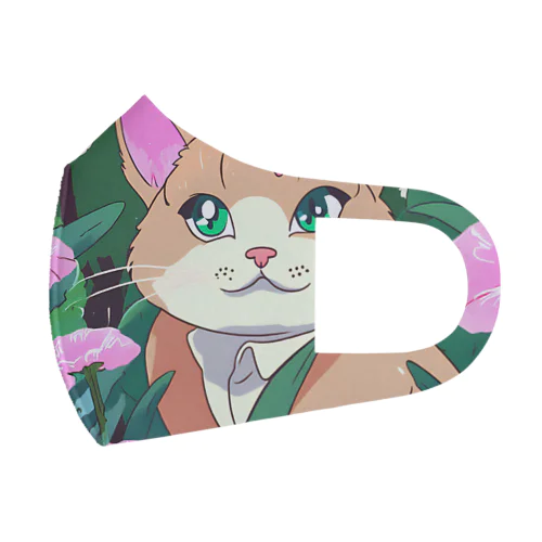 アニメ調・花畑の猫 Face Mask