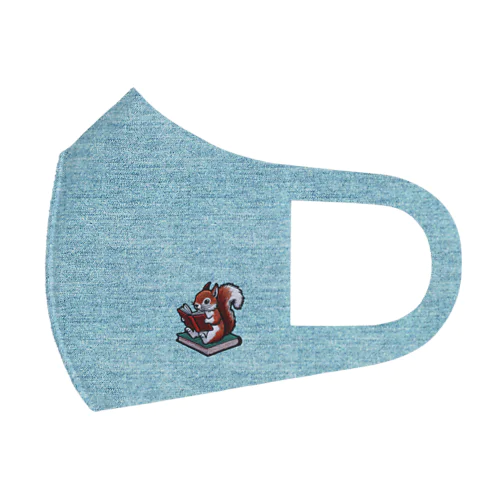刺繍風リス-A【おしゃれ保湿マスク】デニム柄 Face Mask