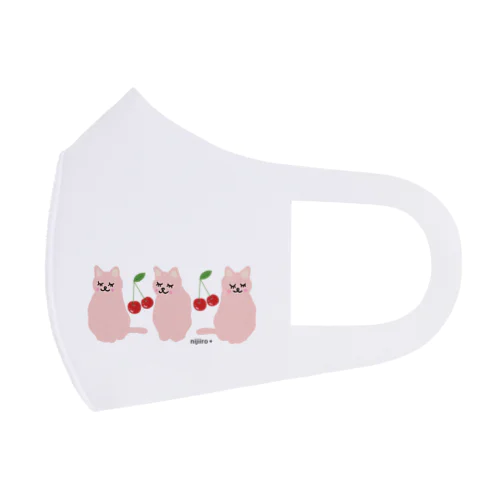 おすましキュートな猫ちゃんとサクランボ  ピンクカラー Face Mask