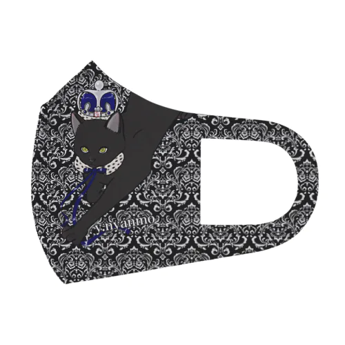 ダマスク柄　黒猫マスク フルグラフィックマスク