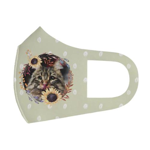 猫とお花のマスク02 풀 그래픽 마스크