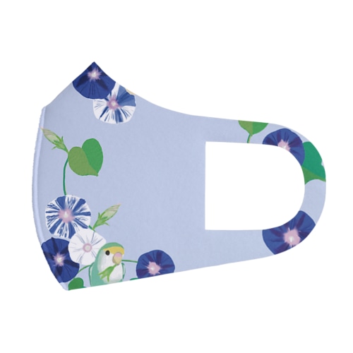 ラブバと朝顔（背景パープル） Face Mask