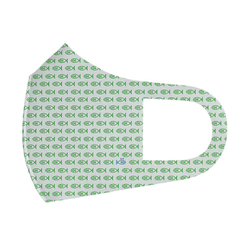 魚玉模様 グリーン フルグラフィックマスク