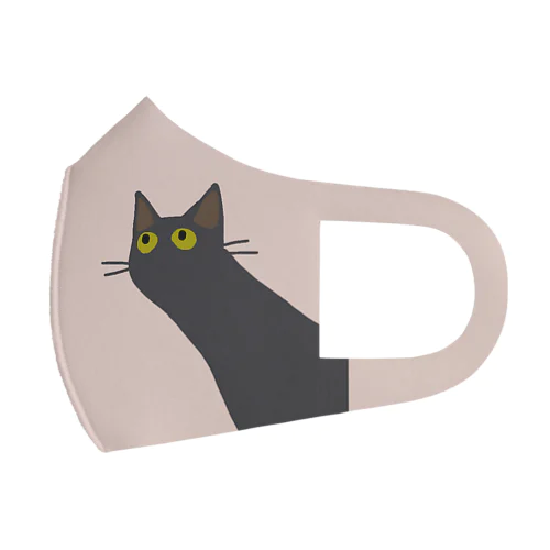 黒猫にょーーん 位置調整版 ベージュ フルグラフィックマスク