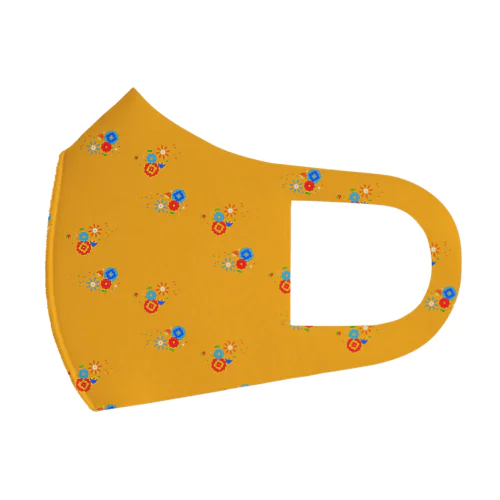 レトロ 包装紙 フラワー レトロ オレンジ フルグラフィックマスク