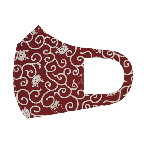 唐草猫（赤） フルグラフィックマスク