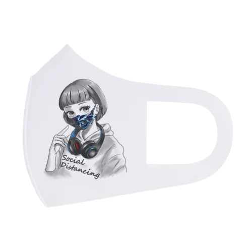 迷彩マスク  ブルー　文字黒 Face Mask