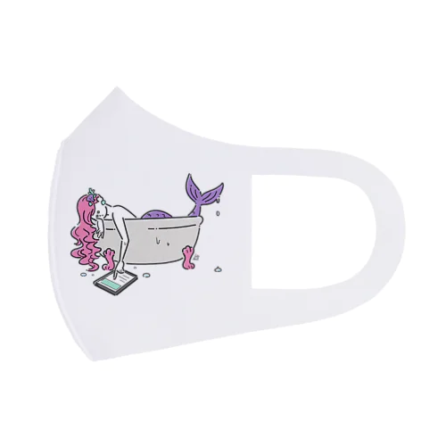 浴室でタブレットを使う人魚【ピンク】 Face Mask