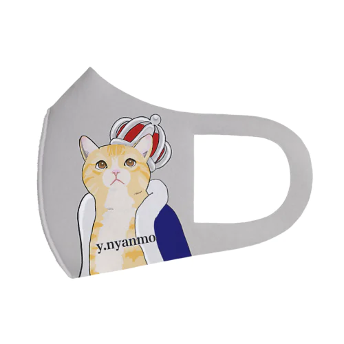 王冠猫　ビッグプリントマスク　グレー Face Mask