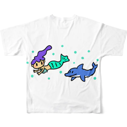 人魚姫と仲良しイルカ フルグラフィックTシャツ