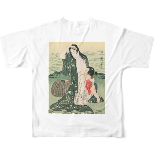 浮世絵：喜多川歌麿_鮑取り All-Over Print T-Shirt