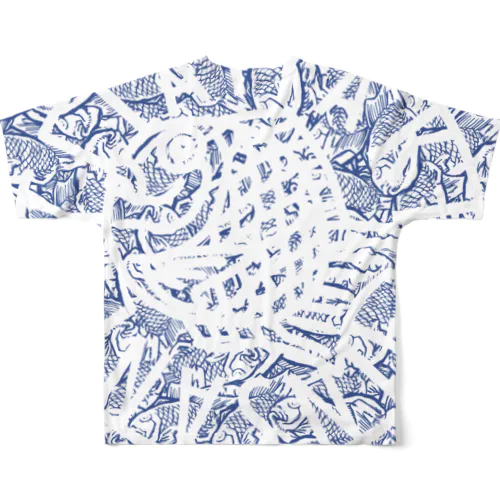（↑背面）TAIYAKI INSANITY ver.2　ネイビー All-Over Print T-Shirt