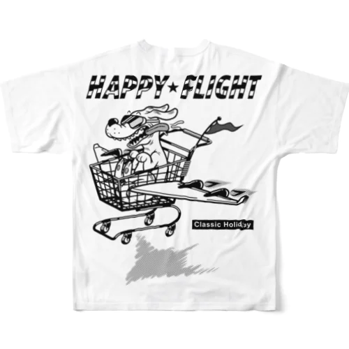 happy dog -happy flight- (black ink) フルグラフィックTシャツ