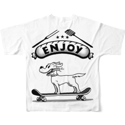 happy dog -ENJOY- (black ink) フルグラフィックTシャツ