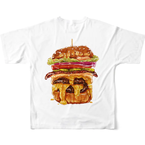 飯テロハンバーガー フルグラフィックTシャツ