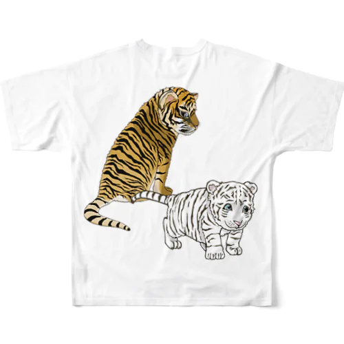 虎の仔たちは仲良しです　バックプリント フルグラフィックTシャツ