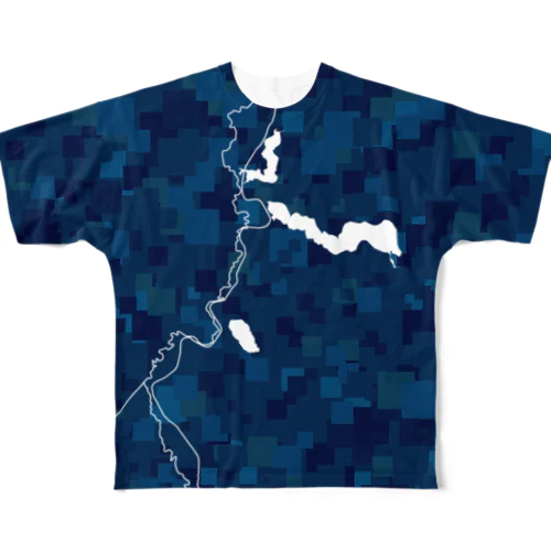 釧路湿原／モザイクネイビー フルグラフィックTシャツ