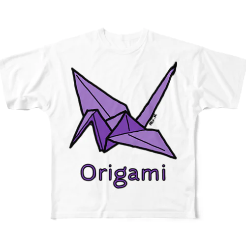 Origami (折り紙鶴) 色デザイン フルグラフィックTシャツ