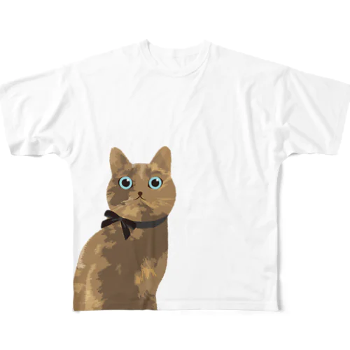 さび柄猫（りぼん）Tシャツ All-Over Print T-Shirt