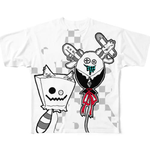 猫紙袋 × 兎風船 フルグラフィックTシャツ