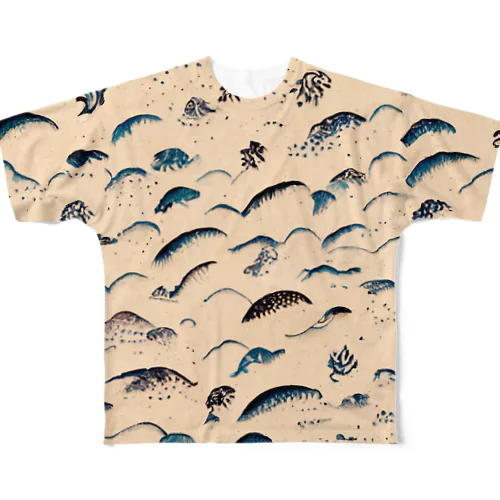 波に魚。AI葛飾北斎 All-Over Print T-Shirt