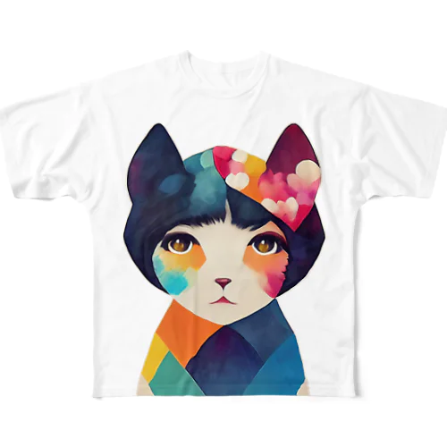 猫とコミュニケーション（クリア） フルグラフィックTシャツ