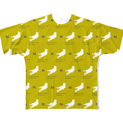 NEKOCHAN KAWAII…(黄×白) All-Over Print T-Shirt