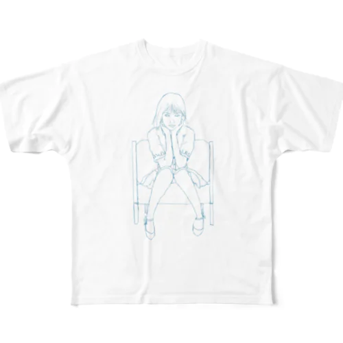 woman sitting in chair フルグラフィックTシャツ