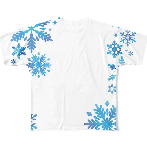 雪もよう008（アイスブルー） All-Over Print T-Shirt