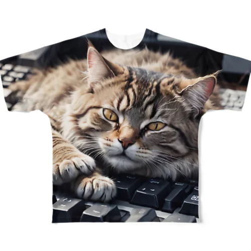 猫とキーボード All-Over Print T-Shirt