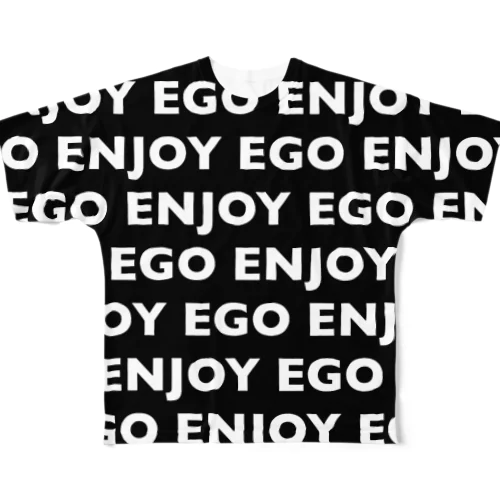 enjoy ego “RE”  black All-Over Print T-Shirt