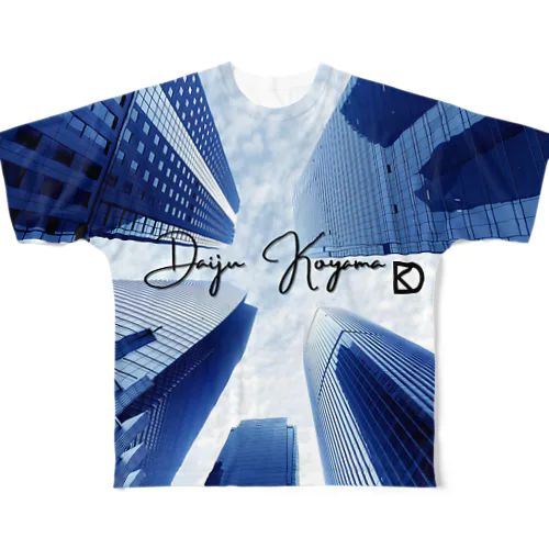 DKデザイン　ハイタワーブルースカイ フルグラフィックTシャツ