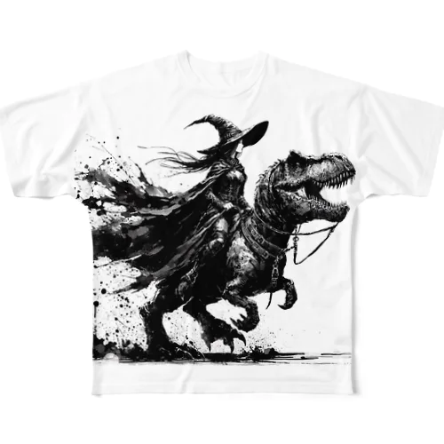 恐竜に乗る荒れ地の魔女 All-Over Print T-Shirt