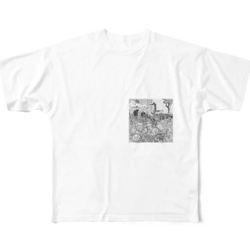人魚像と薔薇 All-Over Print T-Shirt