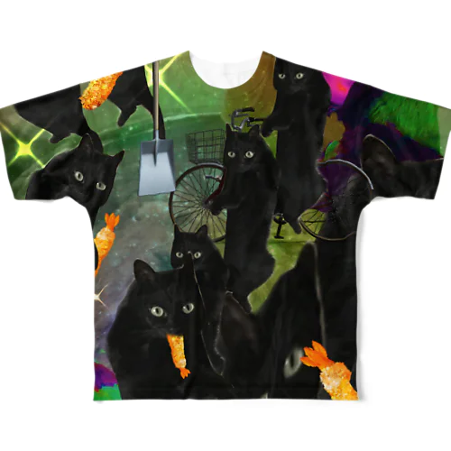 宇宙の黒猫 All-Over Print T-Shirt