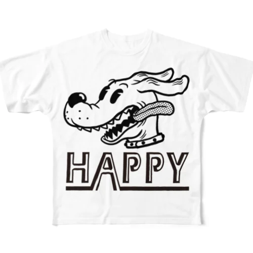 happy dog (black ink) フルグラフィックTシャツ